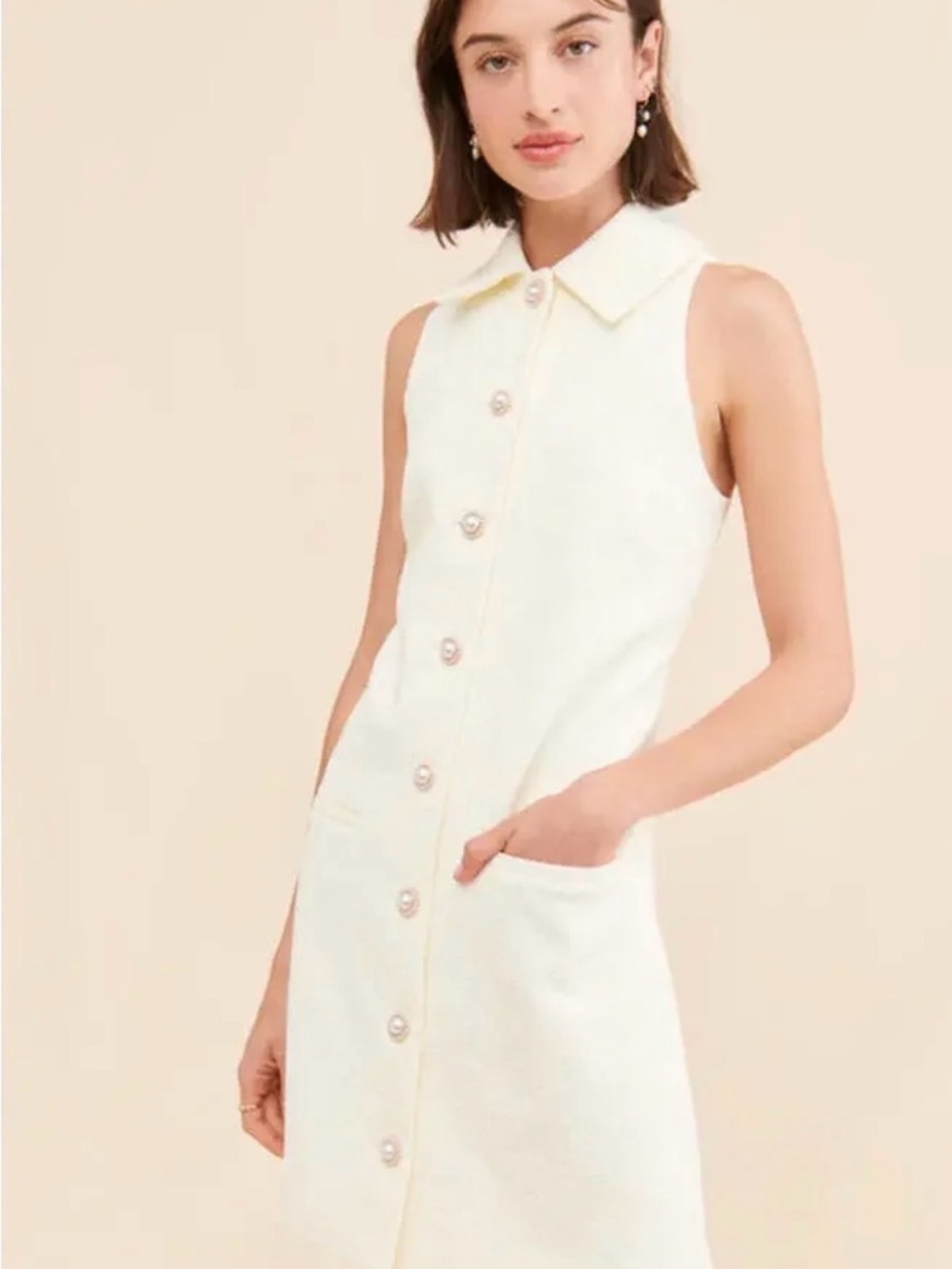 NWT Hutch Cream Sleeveless Lace Button-Front Short Dress - read condition